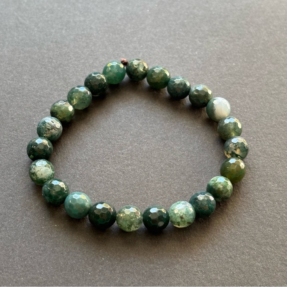 Green Moss Agate Faceted Bead Bracelet | Adjustable - Picture 5 of 5